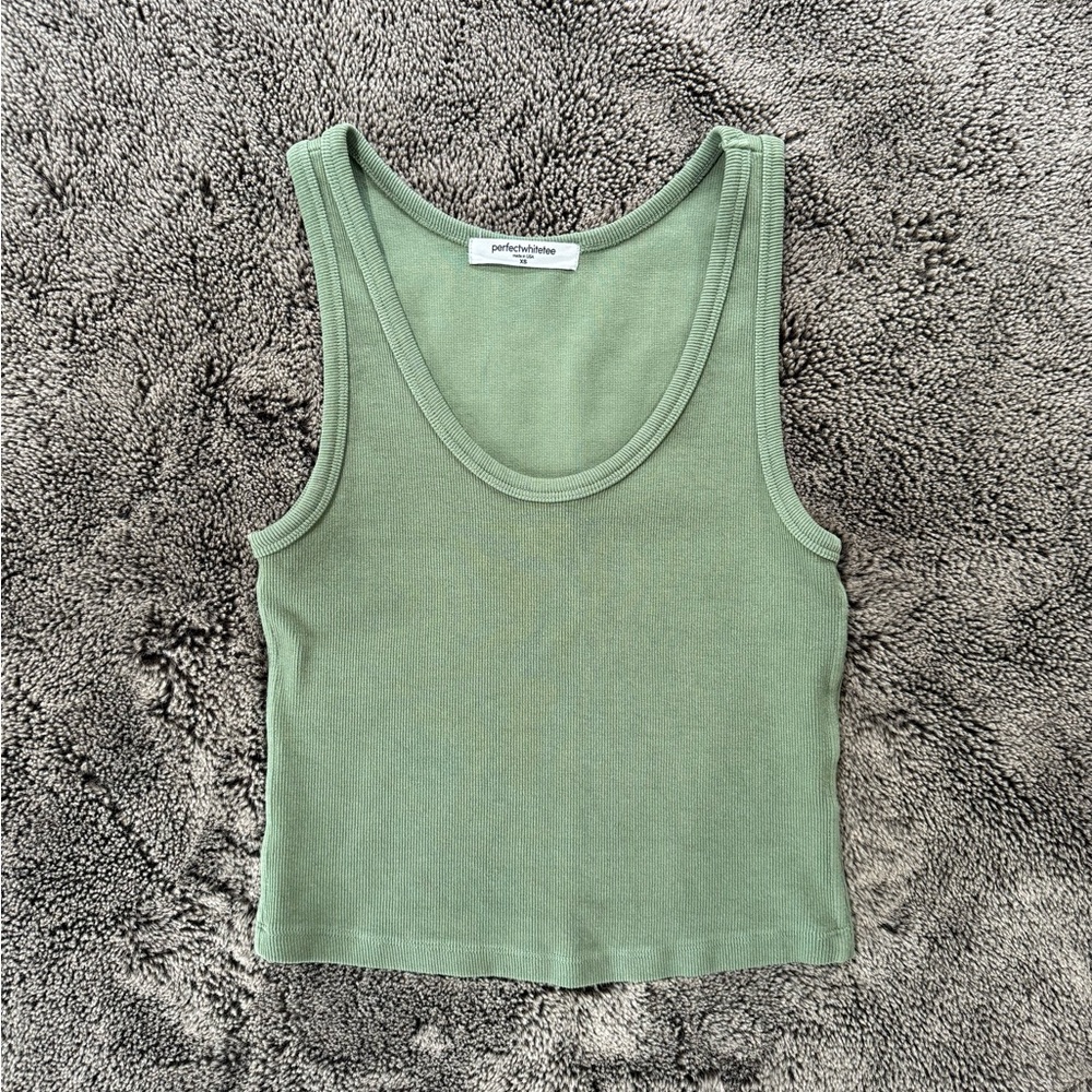 perfectwhitetee Sage Green Ribbed Tank